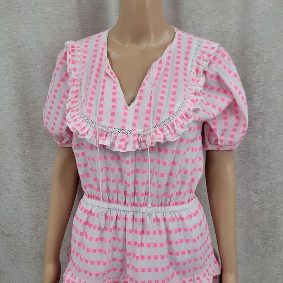 dRA Los Angeles Hot Pink Gingham Tiered Mini Dress Women's Size Small - Picture 4 of 11